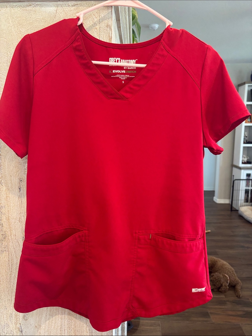 Grey's Anatomy Red V-Neck Short Sleeve Scrub SET , pants- petite
